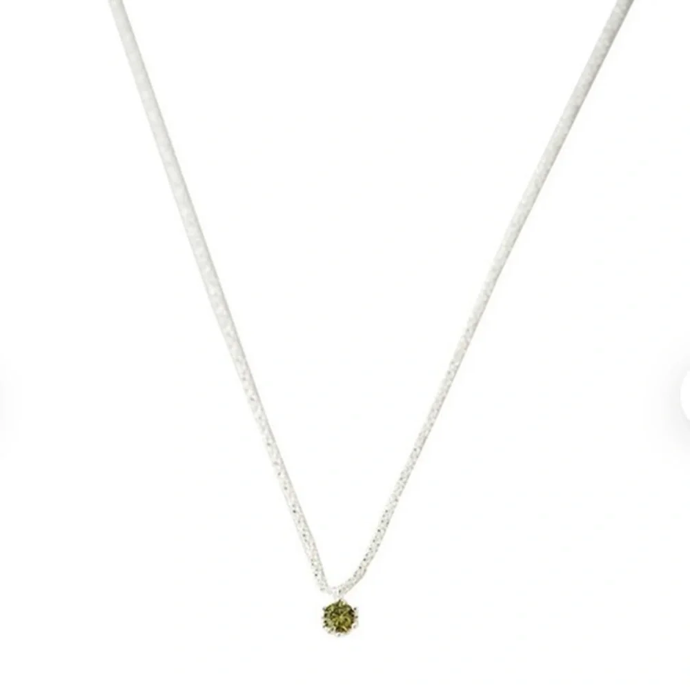 Simulated Emerald CZ Necklace – 14K Gold Plated 925 Silver, Dainty Round Pendant - Picture 5 of 11